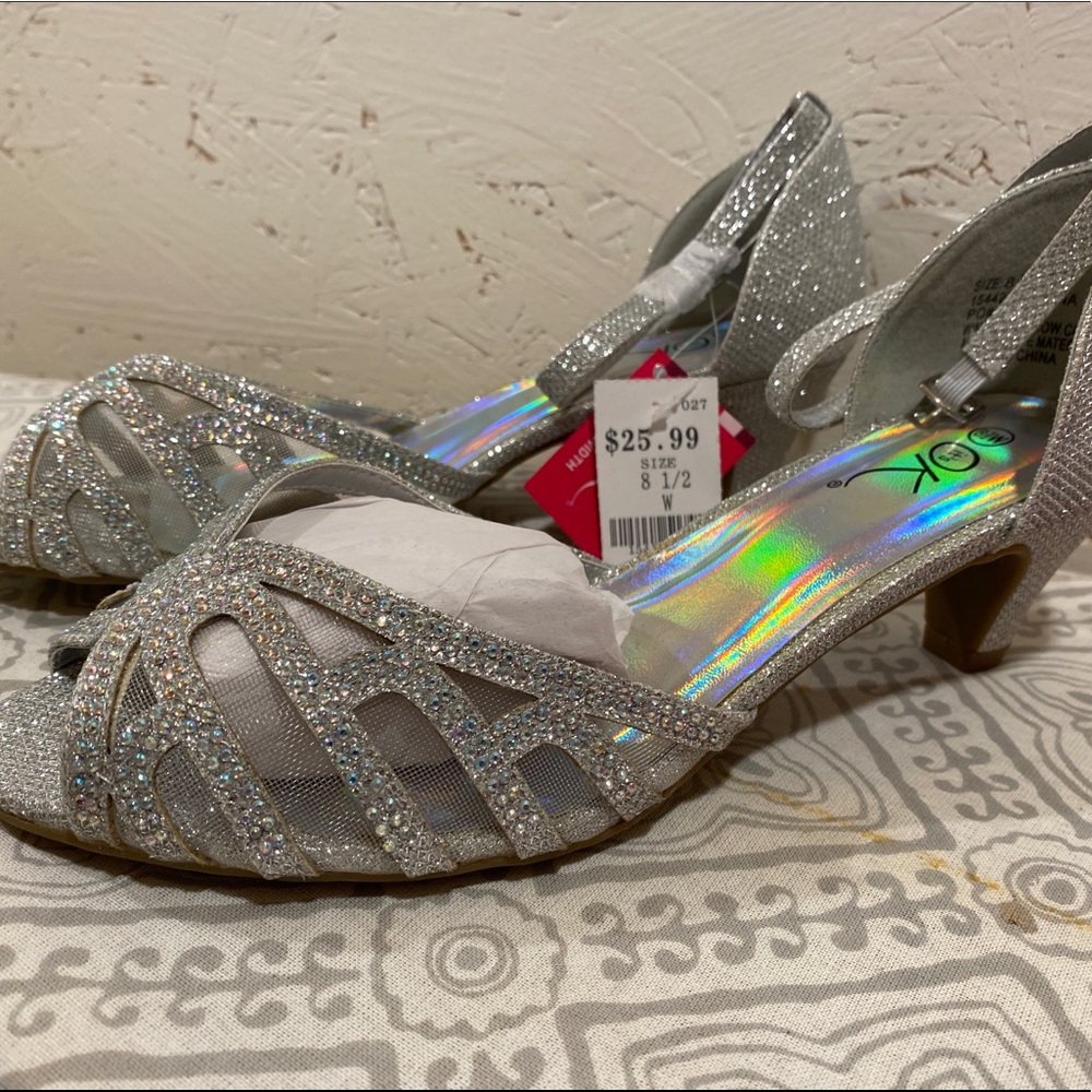 Silver sparkly kitten heel